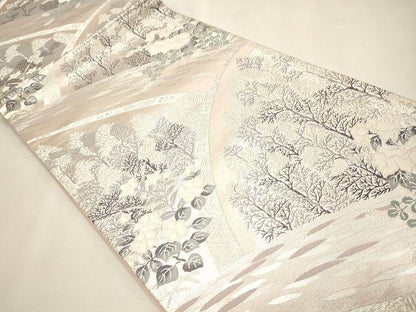 平和屋着物◎六通柄袋帯 草花文 銀糸 逸品 CAAI0244oy