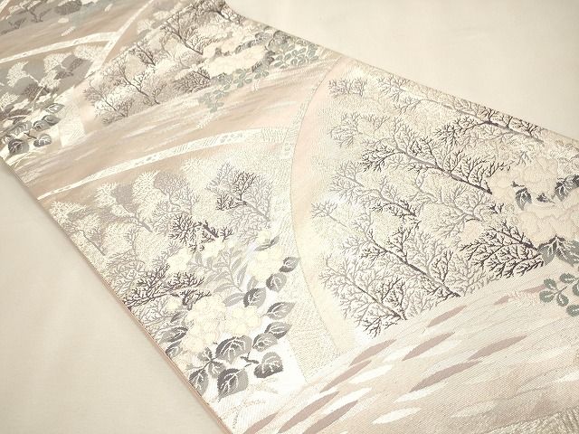 平和屋着物◎六通柄袋帯 草花文 銀糸 逸品 CAAI0244oy