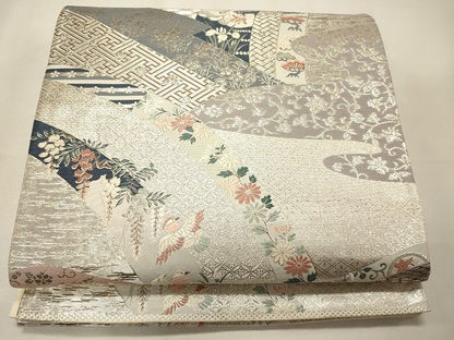 平和屋着物◎六通柄袋帯 瑞祥春秋 銀糸 逸品 CAAI0248oy