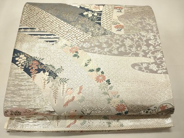 平和屋着物◎六通柄袋帯 瑞祥春秋 銀糸 逸品 CAAI0248oy