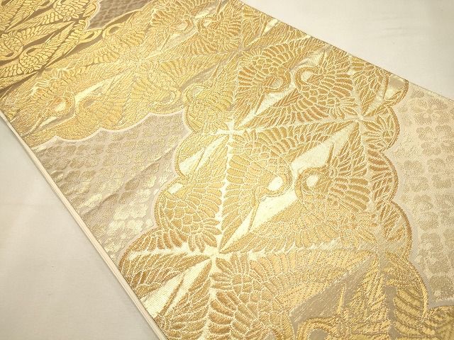 平和屋着物◎六通柄袋帯 菱飛鶴文 金糸 逸品 CAAI0247oy