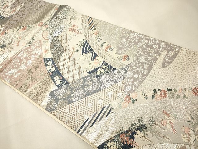 平和屋着物◎六通柄袋帯 瑞祥春秋 銀糸 逸品 CAAI0248oy
