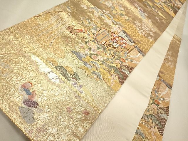 平和屋着物◎六通柄袋帯 御所車瑞松 金糸 逸品 CAAI0280oy