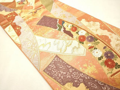 平和屋着物◎六通柄袋帯 短冊草花文 金銀糸 逸品 CAAI0259oy