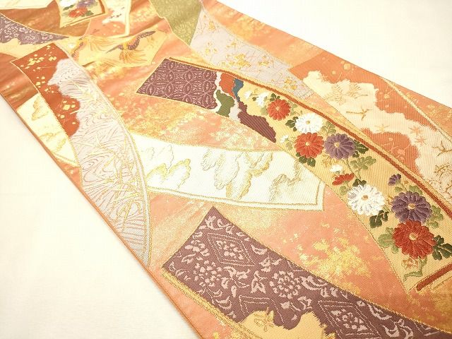 平和屋着物◎六通柄袋帯 短冊草花文 金銀糸 逸品 CAAI0259oy