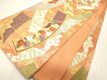 平和屋着物◎六通柄袋帯 短冊草花文 金銀糸 逸品 CAAI0259oy
