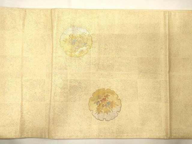平和屋着物◎六通太鼓柄袋帯 雪輪草花文 金彩 逸品 CAAI0289oy