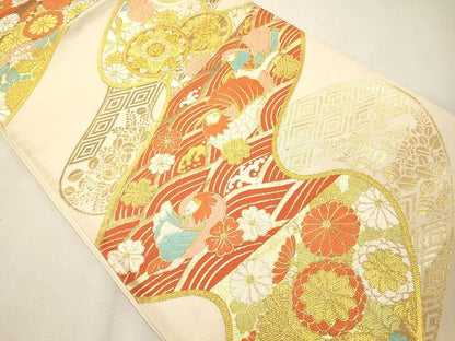平和屋着物◎六通柄袋帯 唐織 流水向かい鳥花文 金糸 逸品 CAAI0242oy