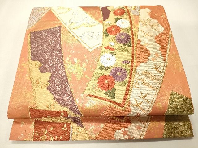 平和屋着物◎六通柄袋帯 短冊草花文 金銀糸 逸品 CAAI0259oy