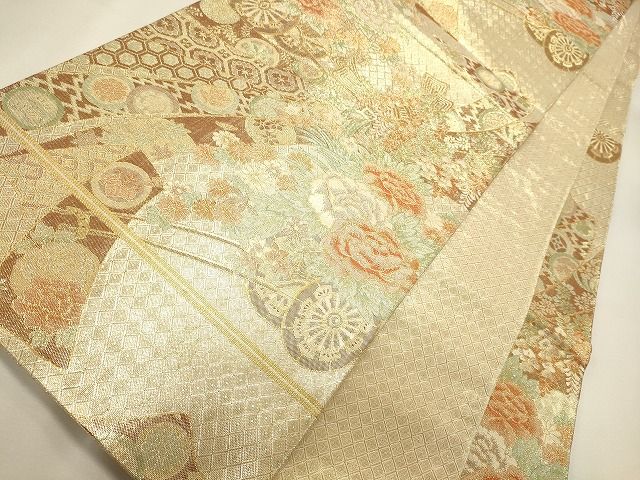 平和屋着物◎六通柄袋帯 宝珠佐賀錦 九百錦 花車文 金糸 逸品 CAAI0281oy