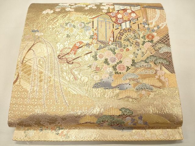 平和屋着物◎六通柄袋帯 御所車瑞松 金糸 逸品 CAAI0280oy