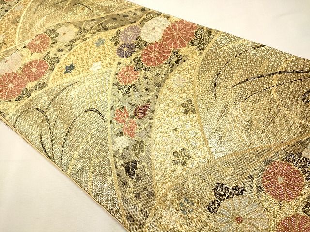 平和屋着物◎六通柄袋帯 草花文 金銀糸 逸品 CAAI0263oy