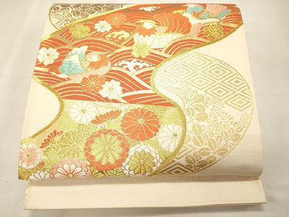 平和屋着物◎六通柄袋帯 唐織 流水向かい鳥花文 金糸 逸品 CAAI0242oy