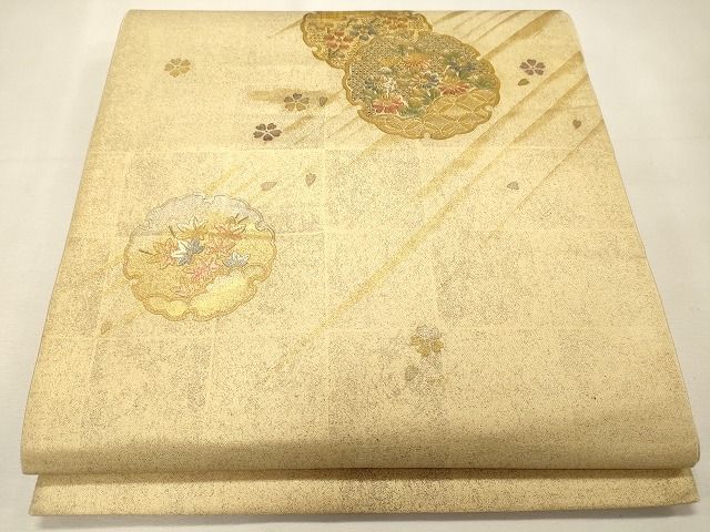 平和屋着物◎六通太鼓柄袋帯 雪輪草花文 金彩 逸品 CAAI0289oy