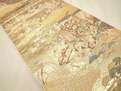 平和屋着物◎六通柄袋帯 御所車瑞松 金糸 逸品 CAAI0280oy