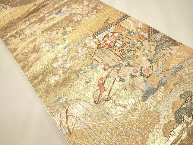 平和屋着物◎六通柄袋帯 御所車瑞松 金糸 逸品 CAAI0280oy