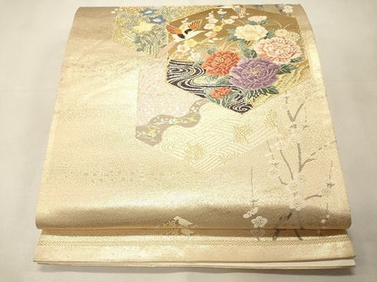 平和屋着物◎六通柄袋帯 亀甲重ね花鳥文 金糸 逸品 CAAI0302oy