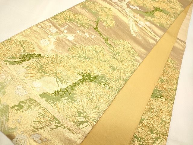 平和屋着物◎六通柄袋帯 枝梅松葉文 金糸 逸品 CAAI0335oy