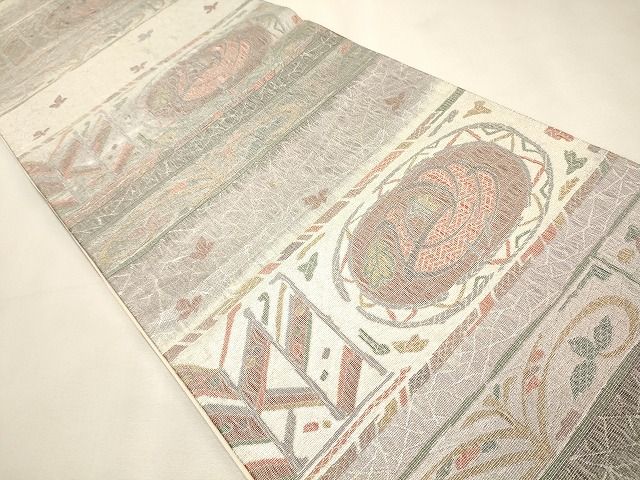 平和屋着物◎六通柄袋帯 吉祥花文 銀糸 逸品 CAAI0294oy