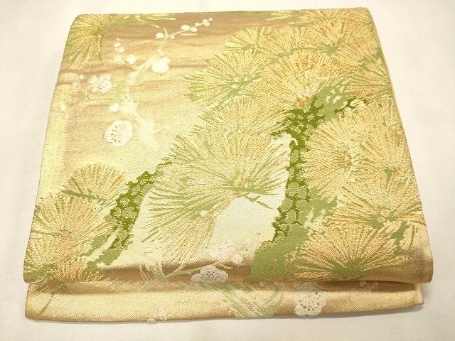 平和屋着物◎六通柄袋帯 枝梅松葉文 金糸 逸品 CAAI0335oy