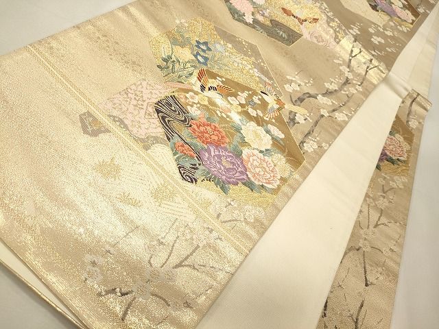 平和屋着物◎六通柄袋帯 亀甲重ね花鳥文 金糸 逸品 CAAI0302oy