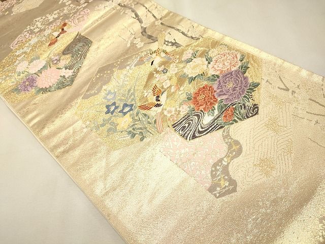 平和屋着物◎六通柄袋帯 亀甲重ね花鳥文 金糸 逸品 CAAI0302oy