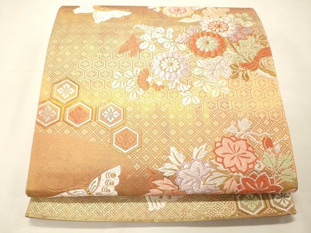 平和屋着物◎六通柄袋帯 胡蝶献花文 本泥染 逸品 CAAI0348oy