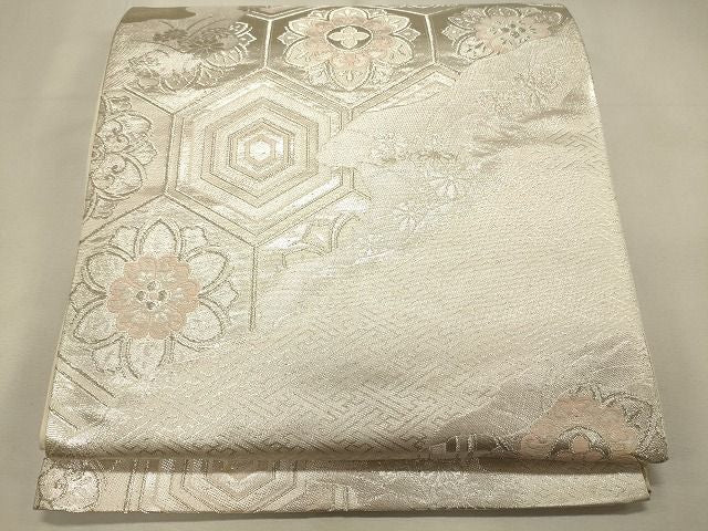 平和屋着物◎両面 六通柄袋帯 道長花文 銀糸 逸品 CAAI0373oy