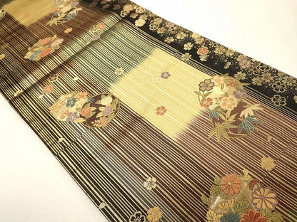 平和屋着物◎六通柄袋帯 唐織 草花丸文 金糸 逸品 CAAI0354oy