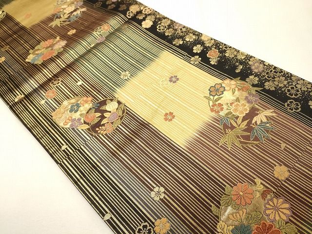 平和屋着物◎六通柄袋帯 唐織 草花丸文 金糸 逸品 CAAI0354oy