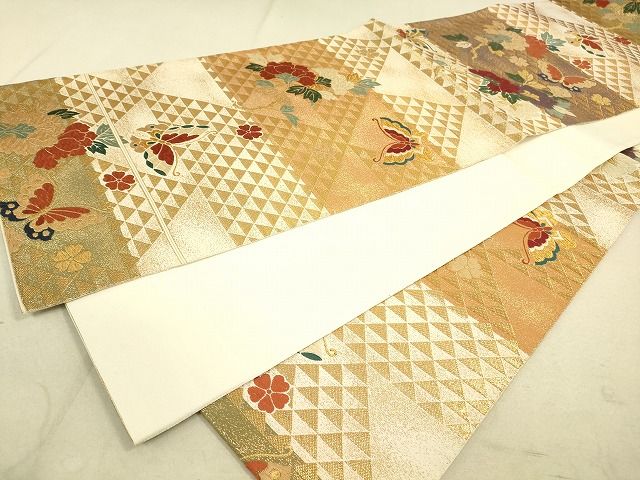 平和屋着物◎六通柄袋帯 唐織 明つづれ錦彩 舞蝶花文 金糸 逸品 DAAJ4004re