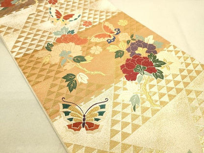 平和屋着物◎六通柄袋帯 唐織 明つづれ錦彩 舞蝶花文 金糸 逸品 DAAJ4004re