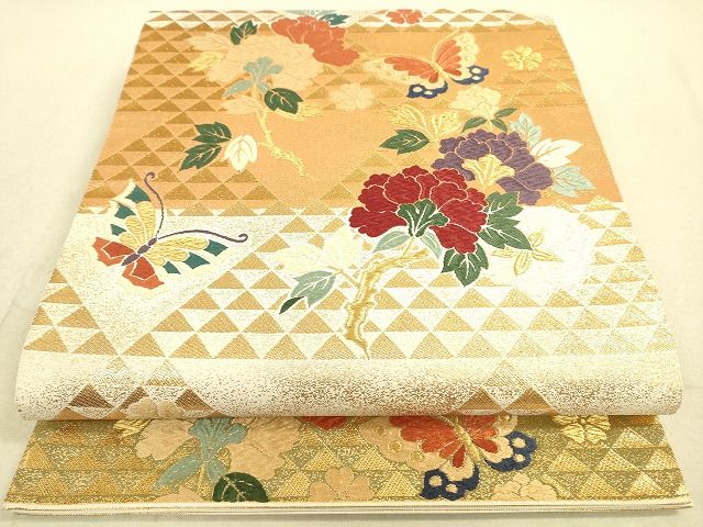 平和屋着物◎六通柄袋帯 唐織 明つづれ錦彩 舞蝶花文 金糸 逸品 DAAJ4004re