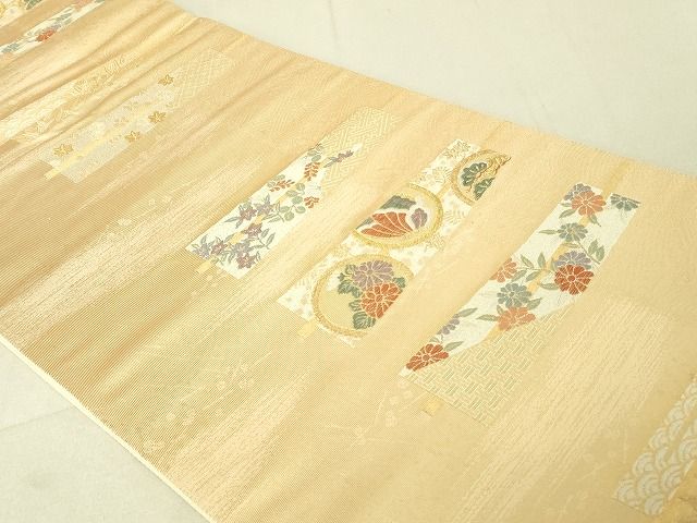 平和屋着物◎六通柄袋帯　能衣扇子献上文　金銀糸　逸品　DAAJ4011re