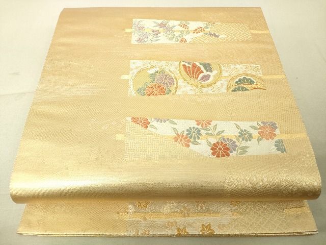 平和屋着物◎六通柄袋帯　能衣扇子献上文　金銀糸　逸品　DAAJ4011re