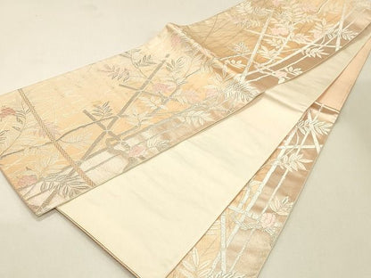 平和屋着物◎六通柄袋帯 唐織 笹文草花文 銀糸 逸品 CAAH7336dy