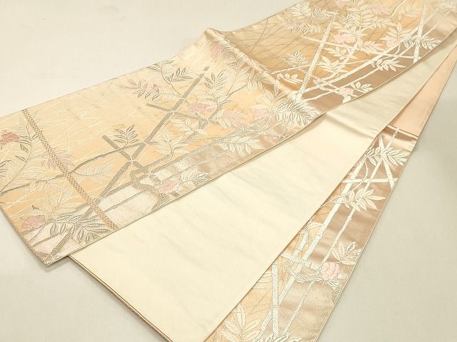 平和屋着物◎六通柄袋帯 唐織 笹文草花文 銀糸 逸品 CAAH7336dy