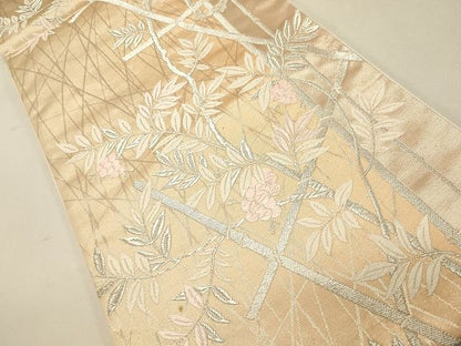 平和屋着物◎六通柄袋帯 唐織 笹文草花文 銀糸 逸品 CAAH7336dy