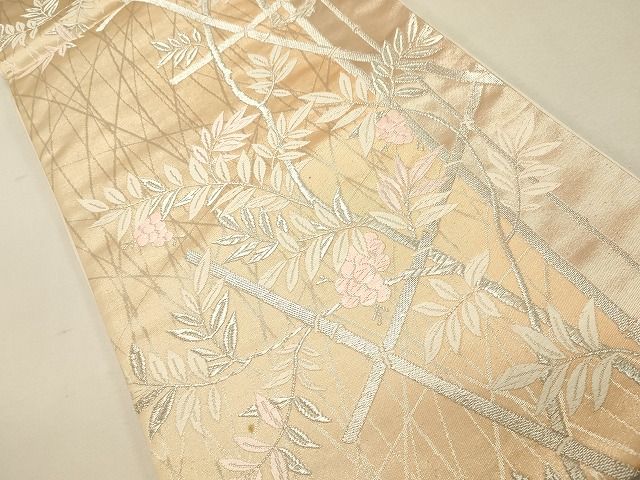 平和屋着物◎六通柄袋帯 唐織 笹文草花文 銀糸 逸品 CAAH7336dy