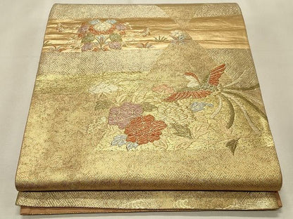 平和屋着物◎六通柄袋帯 唐織 流水鳳凰花蝶文 金糸 逸品 CAAH7357dy
