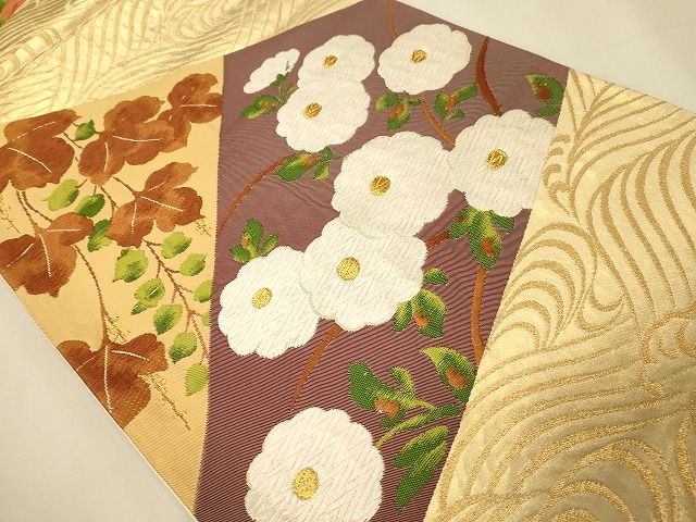 平和屋着物◎六通柄袋帯 唐織 切嵌立波草花文 金糸 逸品 CAAH7362dy