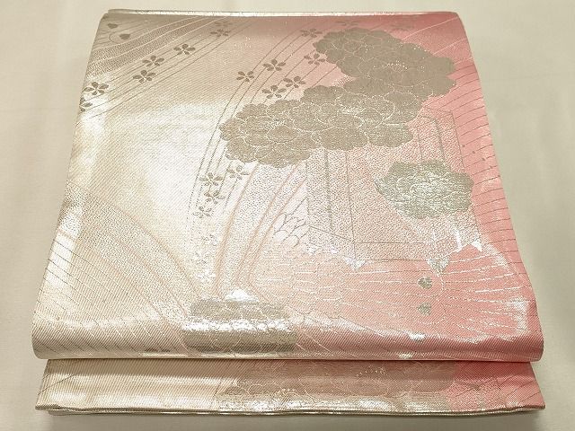 平和屋着物◎両面　全通柄袋帯　貝桶花文　銀糸　逸品　CAAH7369dy