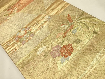 平和屋着物◎六通柄袋帯 唐織 流水鳳凰花蝶文 金糸 逸品 CAAH7357dy