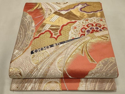 平和屋着物◎六通柄袋帯 唐織 束ね熨斗扇花文 金銀糸 逸品 CAAH7392dy