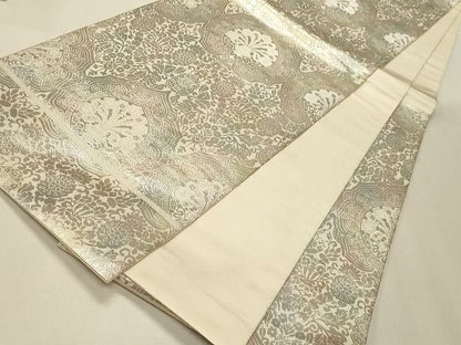 平和屋着物◎六通柄袋帯 吉祥花文 銀糸 逸品 CAAH7449dy