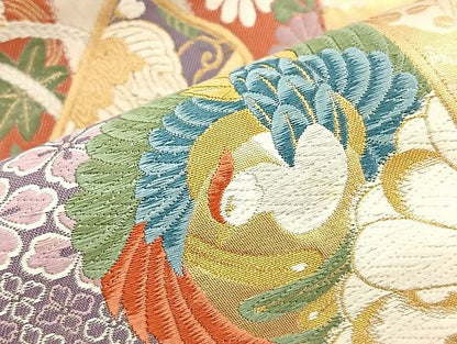 平和屋着物●六通柄袋帯 唐織 鬘帯扇面文 金糸 逸品 BAAK2582ea