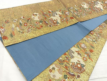 平和屋着物●六通柄袋帯 唐織 献上秀宝文 金糸 逸品 BAAK2669ea