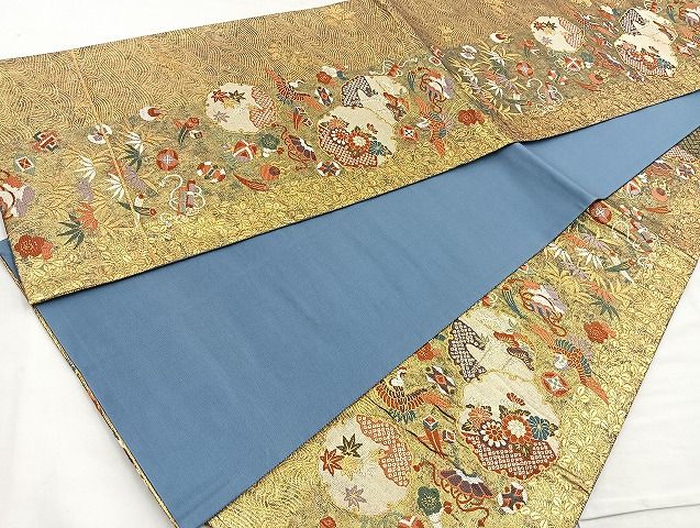 平和屋着物●六通柄袋帯 唐織 献上秀宝文 金糸 逸品 BAAK2669ea