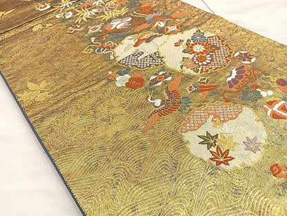 平和屋着物●六通柄袋帯 唐織 献上秀宝文 金糸 逸品 BAAK2669ea