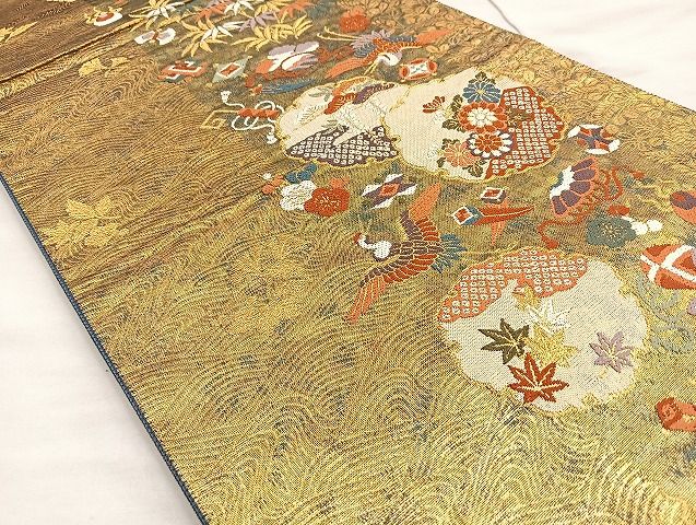 平和屋着物●六通柄袋帯 唐織 献上秀宝文 金糸 逸品 BAAK2669ea